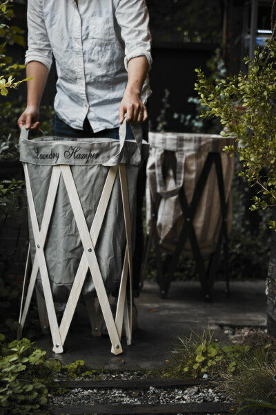 ランドリーハンパー グレー×ナチュラル EF-LH01 GYNA アンファンス 折りたたみ スリム 洗濯カゴ 洗濯物 かご プレゼント ギフト