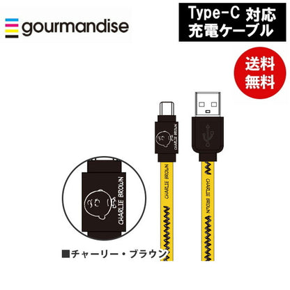 チャーリー ブラウンType-C対応 同期&充電ケーブル SNG-224B スヌーピー ピーナッツ グルマンディーズ Lightningケーブル ライトニングケーブル キャラクター かわいい おしゃれ プレゼント ギフト