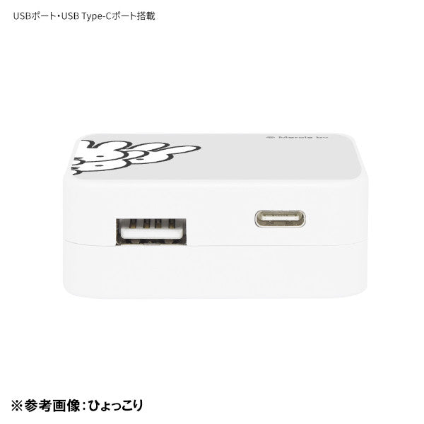 メール便発送 ミッフィー ひょっこり USB/USB Type-C ACアダプタ MF-384GY グルマンディーズ 電源タップ ACタップ コンセント スマートフォン スマホ ACアダプタ AC充電器 ACプラグ USB 充電 持ち運び 収納 携帯グッズ キャラクター